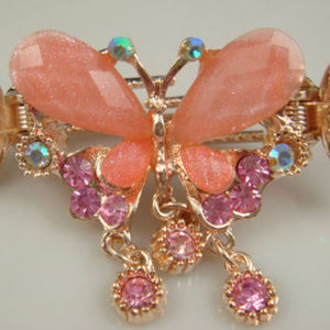 butterfly Crystal Rhinestone Hair Clip Jaw barrette peach accessory